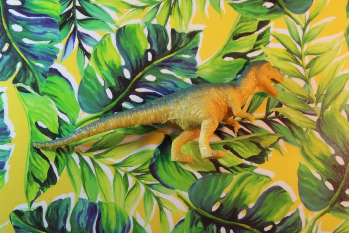 Toy dinosaur on patterned base